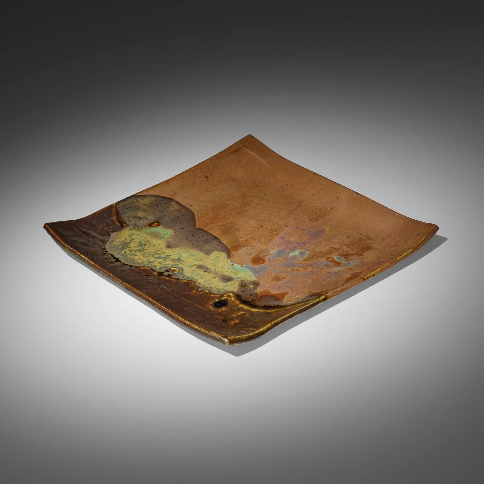 Toshiko Takaezu, Tile: Toshiko Takaezu Tile glazed porcelain 1 h x 10.5 w x 10.5 d in (3 x 27 x 27 cm) Incised signature to underside 'TT'. Provenance: Private Collection This w