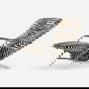 Modern, Lounge chair: Modern Lounge chair c. 2010chrome-plated steel, upholstery 39 h x 57 w x 27 d in (99 x 145 x 69 cm) This work will ship from Lambertville, New Jersey.
