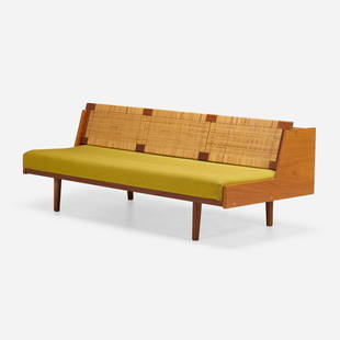 Hans J. Wegner, Daybed, model GE 6: Hans J. Wegner Daybed, model GE 6 GetamaDenmark, c. 1965teak, painted wood, upholstery, caning, chrome-plated steel 30 h x 81 w x 35 d in (76 x 206 x 89 cm) Daybed features an adjustable