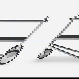 Marcel Breuer, Tea cart, model B54: Marcel Breuer Tea cart, model B54 Matrix InternationalHungary / Italy, 1928 / c. 1990chrome-plated steel and aluminum, acrylic 30 h x 39.25 w x 23 d in (76 x 100 x 58 cm) Cart features o