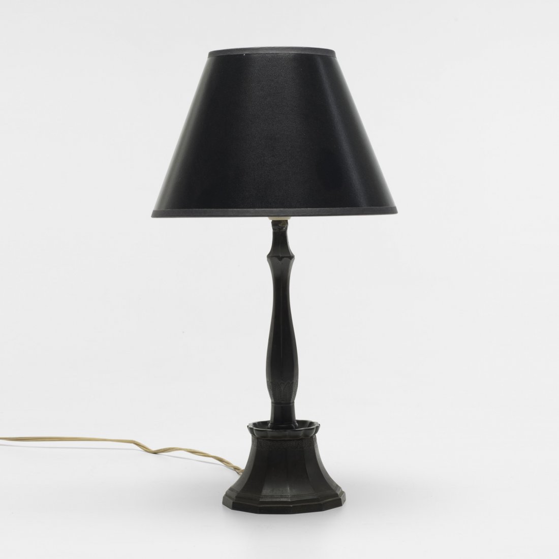 Just Andersen table lamp: Just Andersen table lamp Guldsmeds Aktiebolaget Denmark, c. 1940 bronze, paper 10 dia x 18.75 h inches Signed with cast manufacturer's mark to underside: [Dansk Arbeide Just 02.].