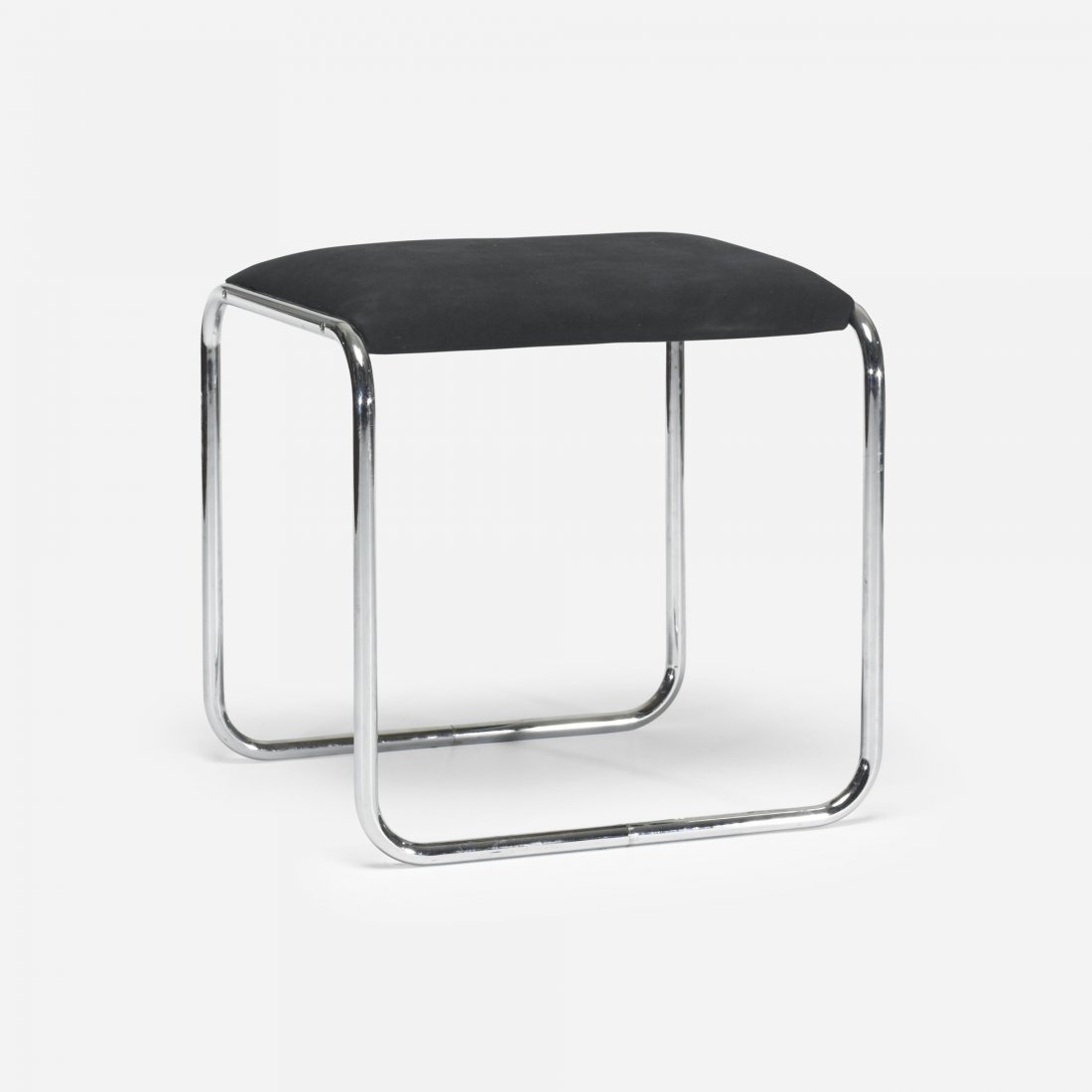 Marcel Breuer stool: Marcel Breuer stool Thonet Hungary, c. 1930/c. 1965 chrome-plated steel, upholstery 19.25 w x 17.5 d x 19.5 h inches