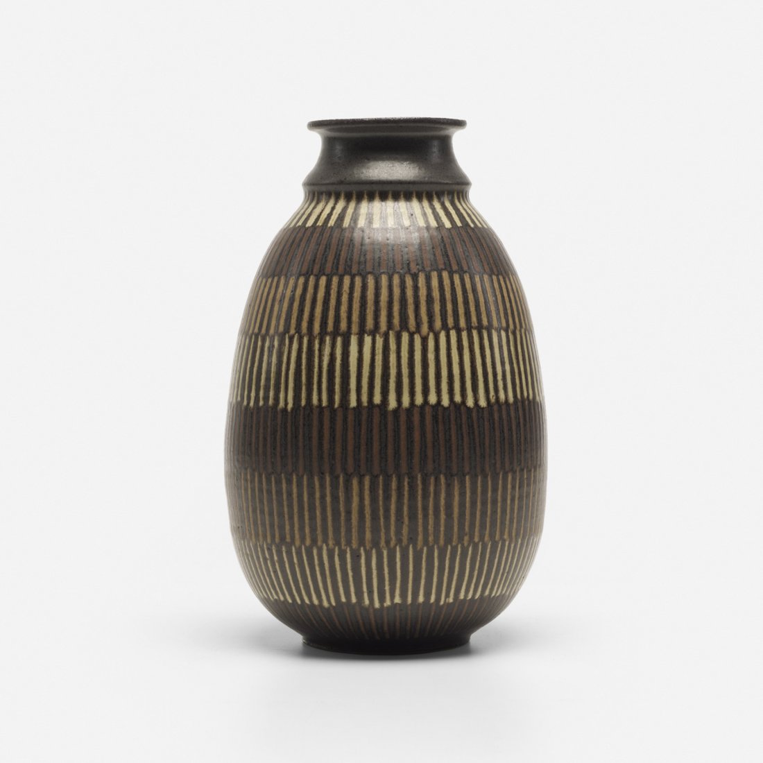 Clyde Burt vase: Clyde Burt vase USA, c. 1960 glazed earthenware 7.75 dia x 13 h inches Incised signature to underside: [CB].