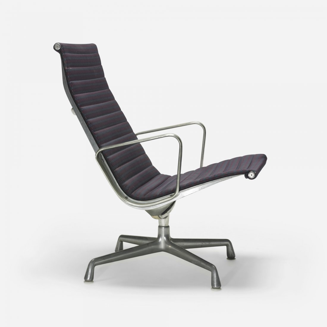 Charles and Ray Eames Aluminum Group chair: Charles and Ray Eames Aluminum Group chair Herman Miller USA, 1958 cast aluminum, upholstery, plastic 24.75 w x 29 d x 34.5 h inches Signed with molded manufacturer's mark to underside: [Herman Miller