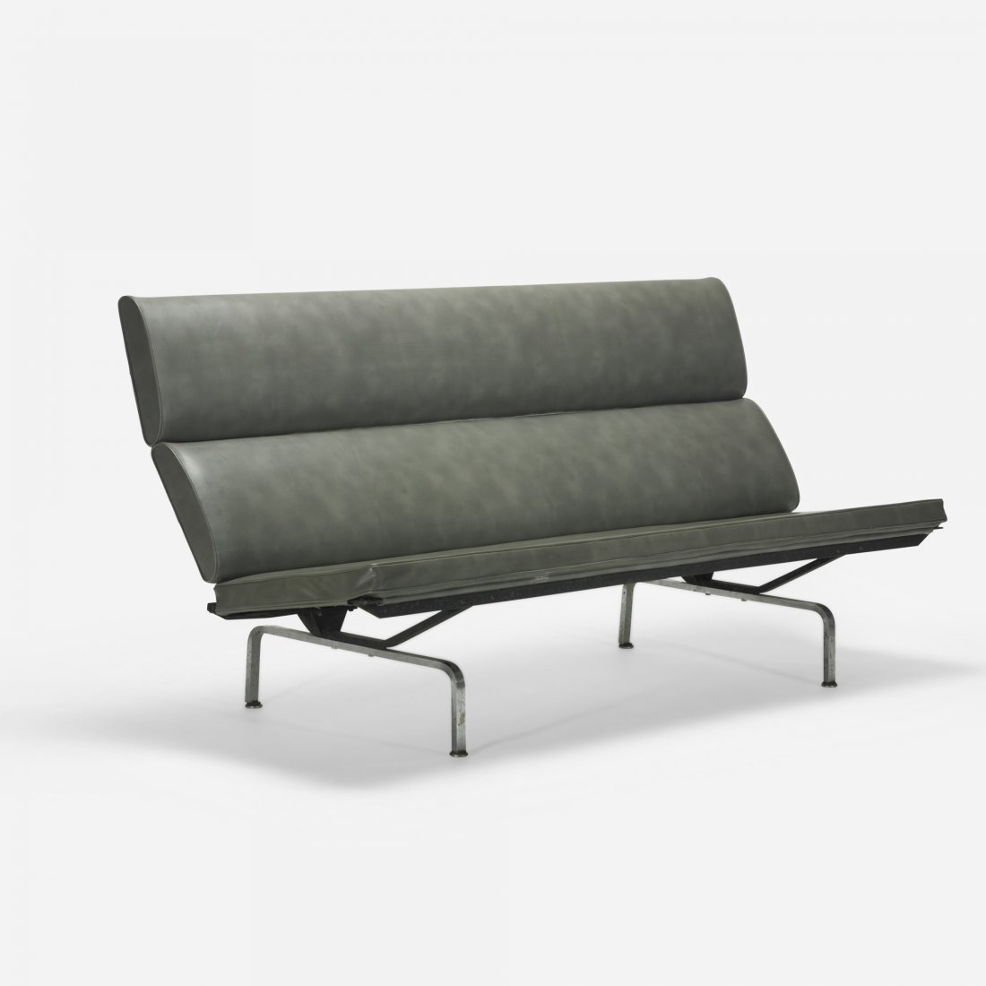 Charles and Ray Eames Sofa Compact: Charles and Ray Eames Sofa Compact Herman Miller USA, 1954 vinyl, chrome-plated steel, enameled steel 72 w x 29 d x 35 h inches Signed with paper manufacturer's label to underside: [Herman Miller Furn