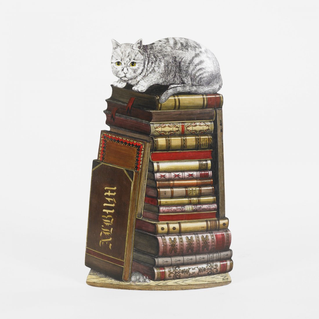 Piero Fornasetti umbrella stand: Piero Fornasetti umbrella stand Fornasetti Milano Italy, c. 1955/2003 lithographic transfer-print with hand-coloring over steel 17 w x 7 d x 28.5 h inches Signed with stenciled manufacturer's mark to 