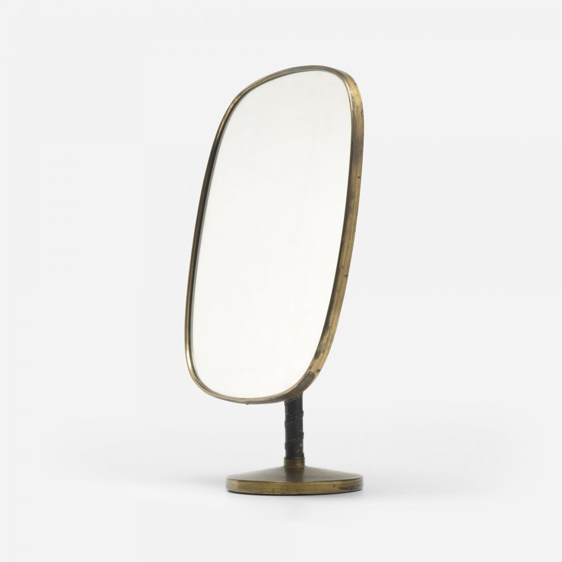 Josef Frank table mirror: Josef Frank table mirror Svenskt Tenn Austria, c. 1950 brass, mirrored glass, leather 14.25 w x 7 d x 19.5 h inches