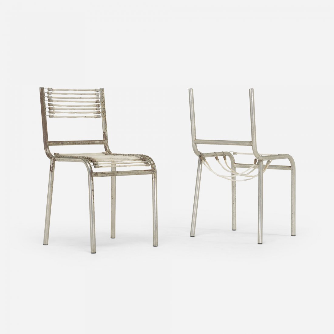 René Herbst Sandows chairs, pair: René Herbst Sandows chairs, pair Palazzetti France, 1928/c. 1980 nickel-plated steel, nylon, chrome-plated steel 16.5 w x 19 d x 32 h inches Literature: René Herbst, Goguel, ppg. 259