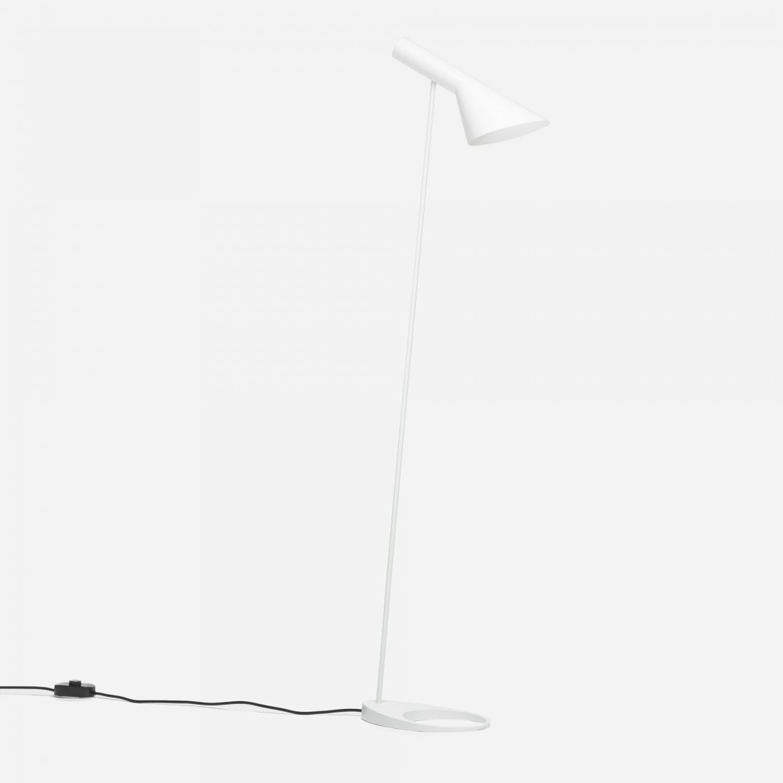 Arne Jacobsen AJ floor lamp: Arne Jacobsen AJ floor lamp Louis Poulsen Denmark, 1957/1996 enameled steel and aluminum 7 w x 12 d x 51 h inches Signed with decal manufacturer's label to shade interior: [Louis Poulsen Inc. 1996 AJ 