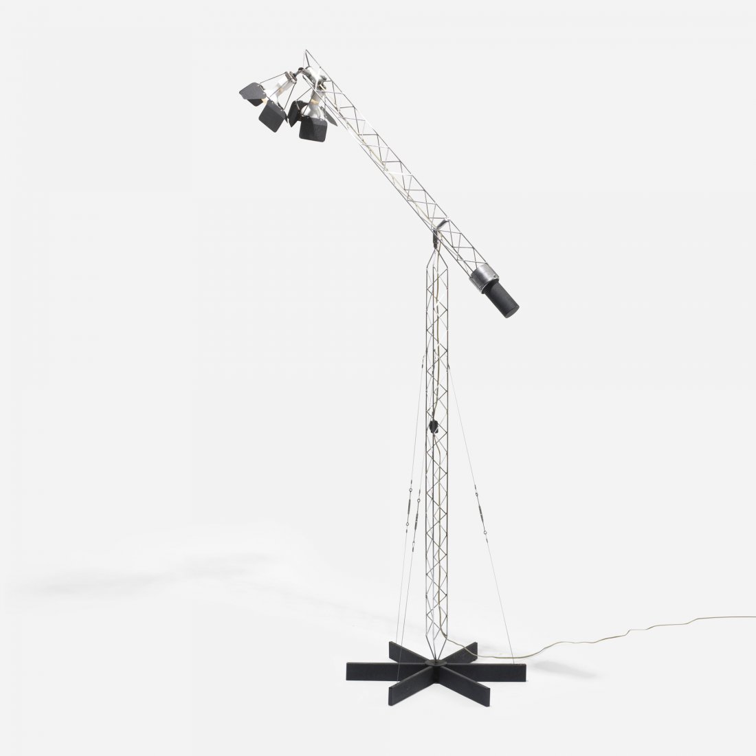 Curtis Jeré Crane floor lamp: Curtis Jeré Crane floor lamp USA, 1977 chrome-plated and enameled steel, steel wire 48 w x 20.5 d x 60 h inches Signature to frame: [C. Jere 1977].
