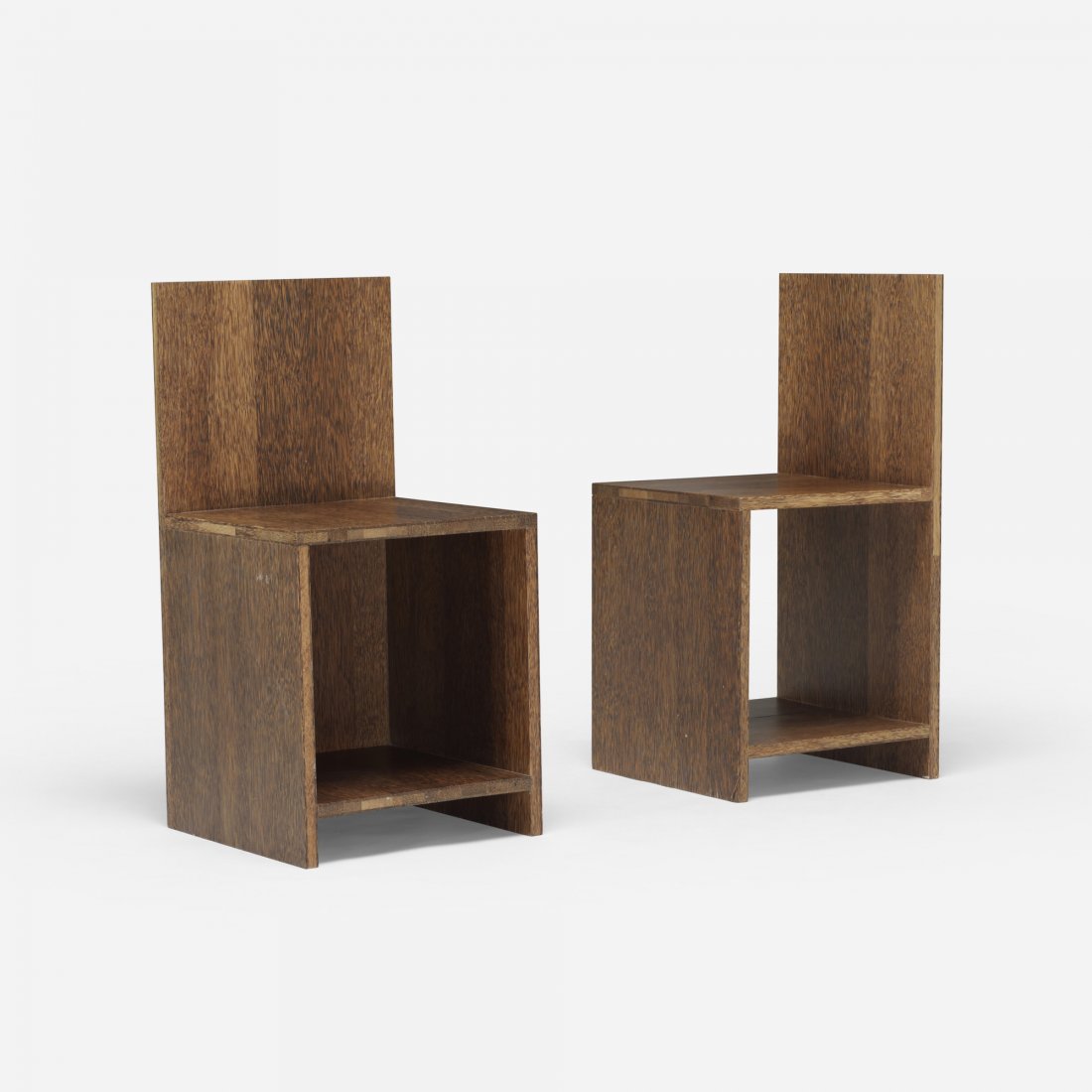 After Donald Judd chairs, pair: After Donald Judd chairs, pair USA, c. 2000 wenge wood 15 w x 15 d x 30 h inches