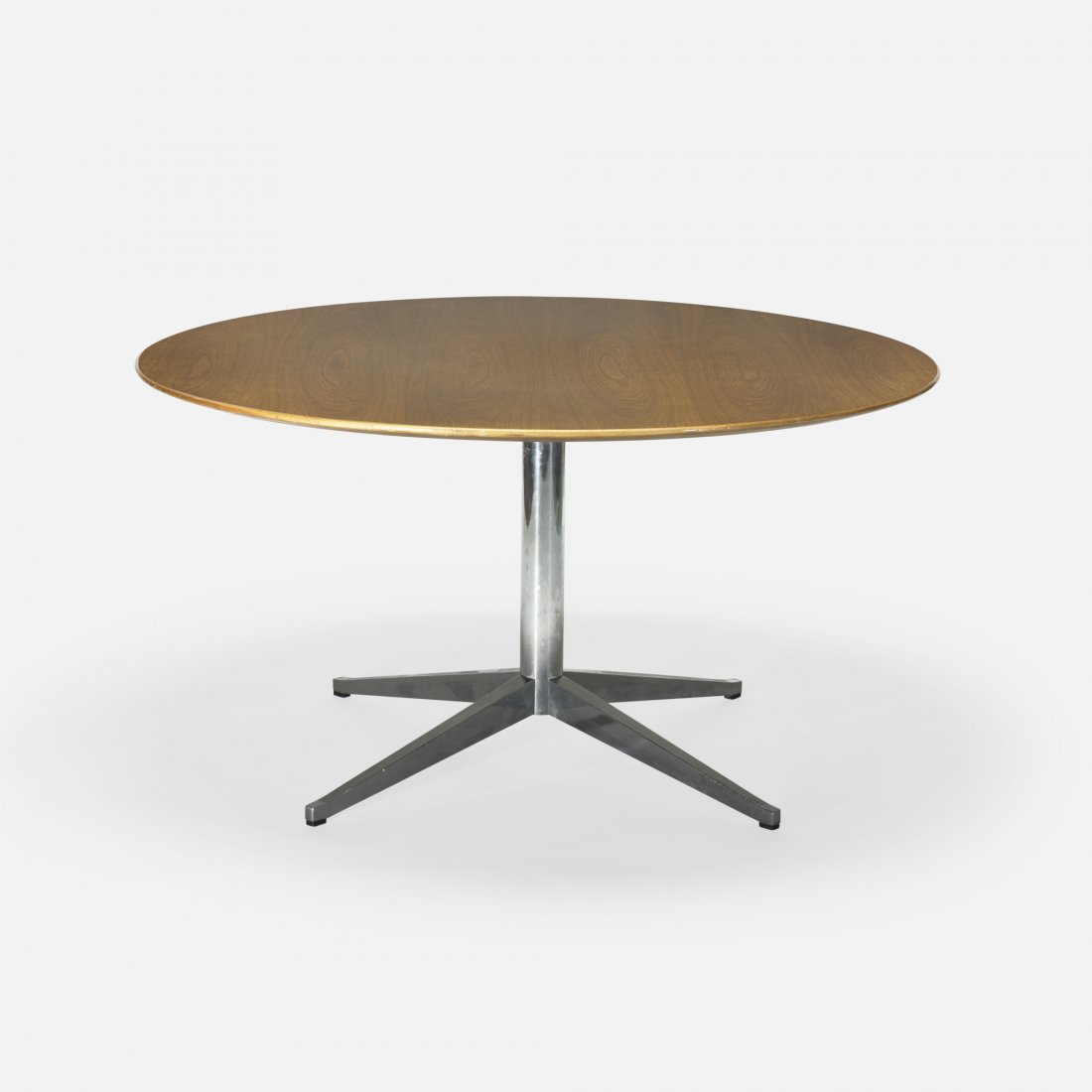 Florence Knoll Conference table: Florence Knoll Conference table Knoll International USA, c. 1965 walnut, chrome-plated steel, enameled steel 54 dia x 28 h inches Signed with paper manufacturer's label to underside: [Knoll Internatio