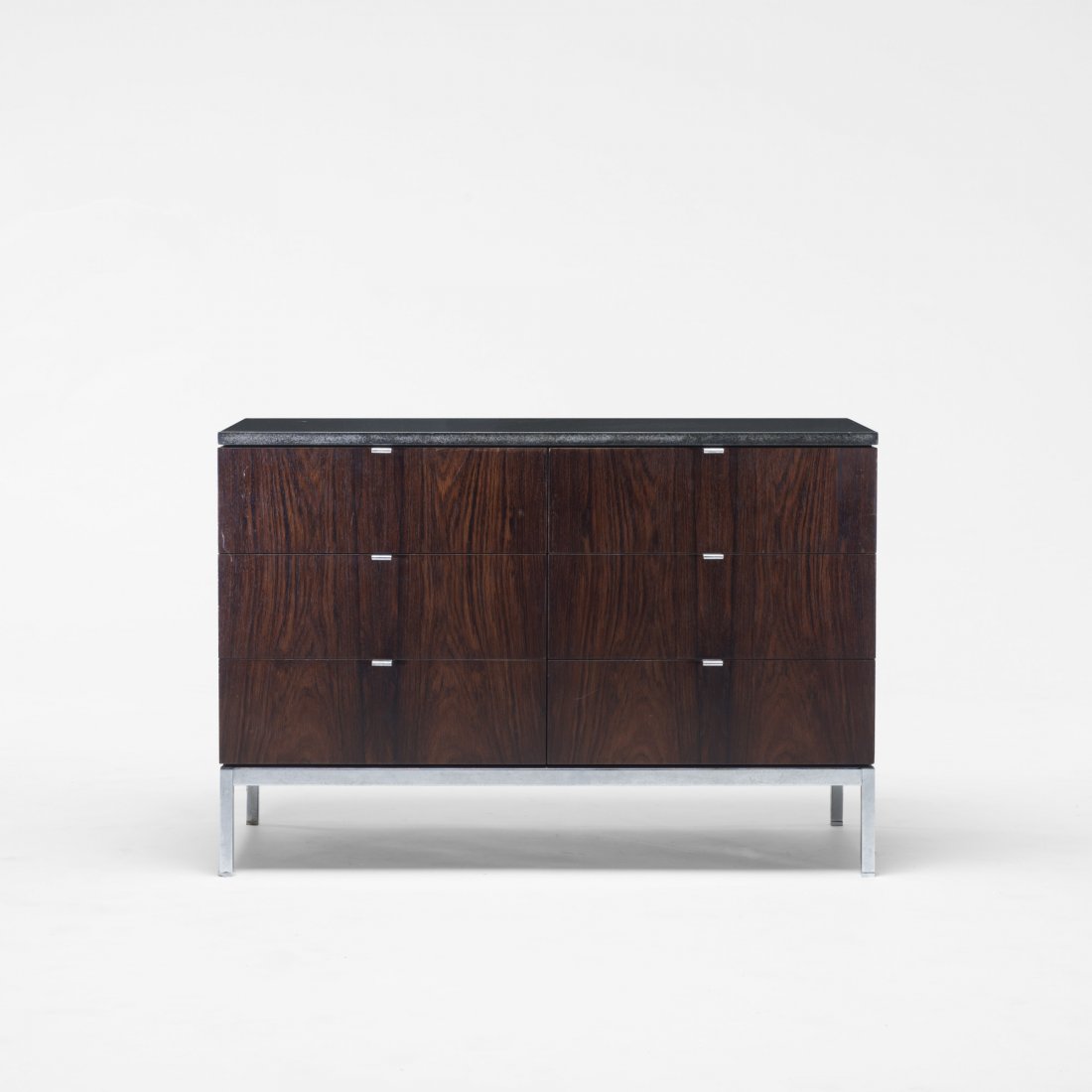 Florence Knoll credenza: Florence Knoll credenza Knoll Associates USA, c. 1960 rosewood, granite, chrome-plated steel 37.25 w x 18.5 d x 25.5 h inches Signed with decal manufacturer's label to underside: [Knoll Associates Inc