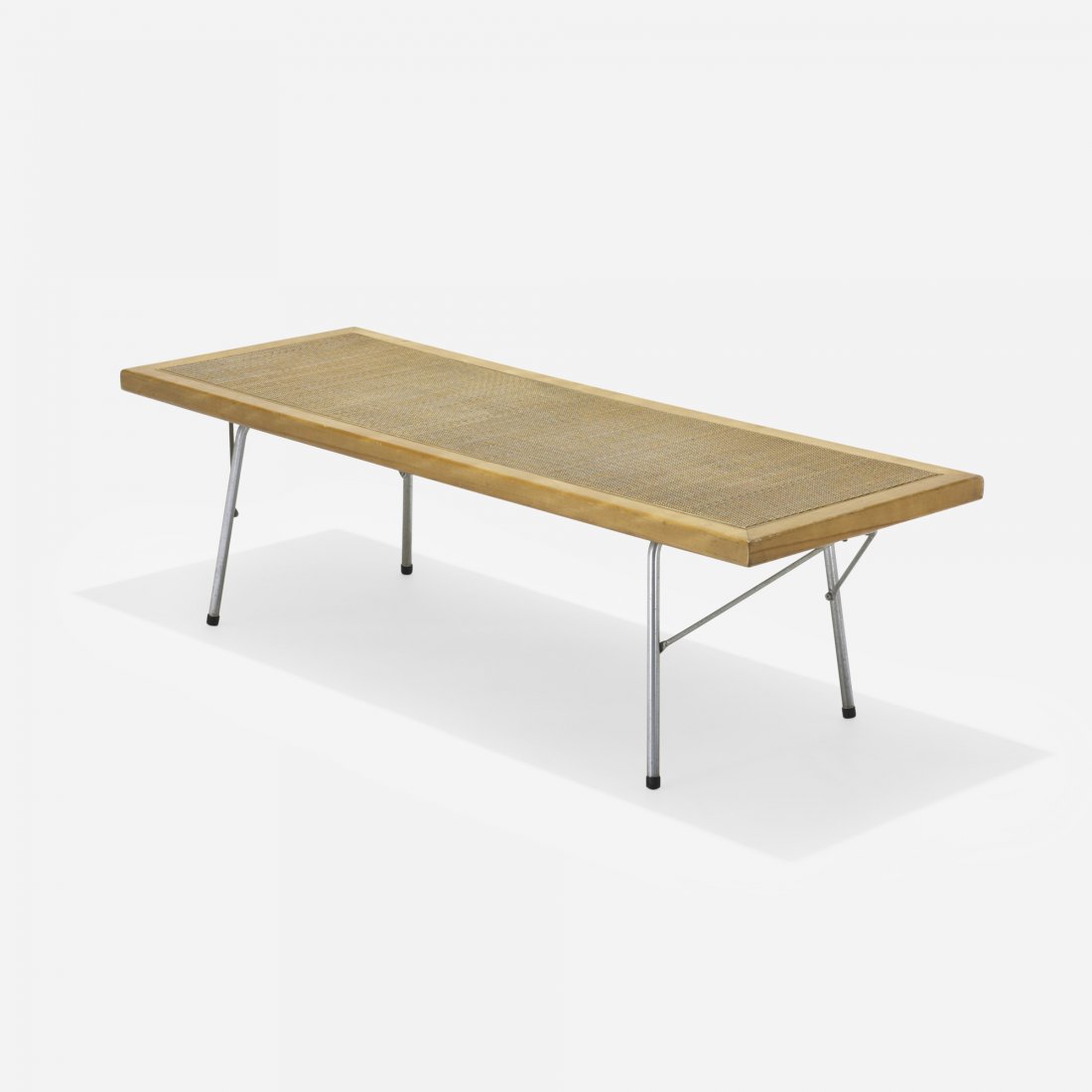 George Nelson & Associates bench, model 5291: George Nelson & Associates bench, model 5291 Herman Miller USA, c. 1954 birch, cane, chrome-plated steel 48 w x 18 d x 14.25 h inches Signed with applied foil manufacturer's label to underside: [Georg