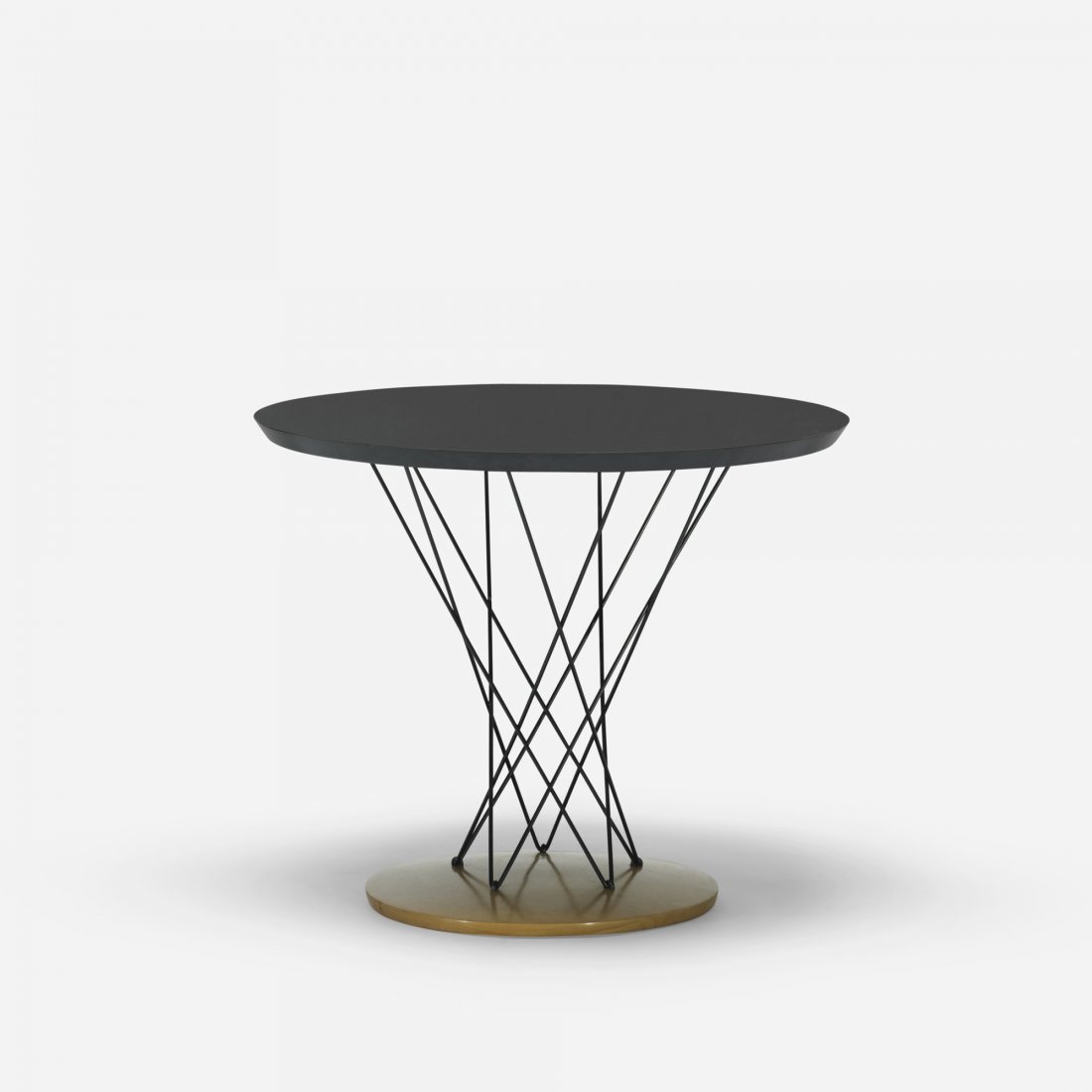 Isamu Noguchi Cyclone occasional table: Isamu Noguchi Cyclone occasional table Modernica USA, 1955/1996 lacquered wood, enameled steel, bird's-eye maple 23.75 dia x 19.75 h inches Signed with branded manufacturer's mark to underside: [Moder