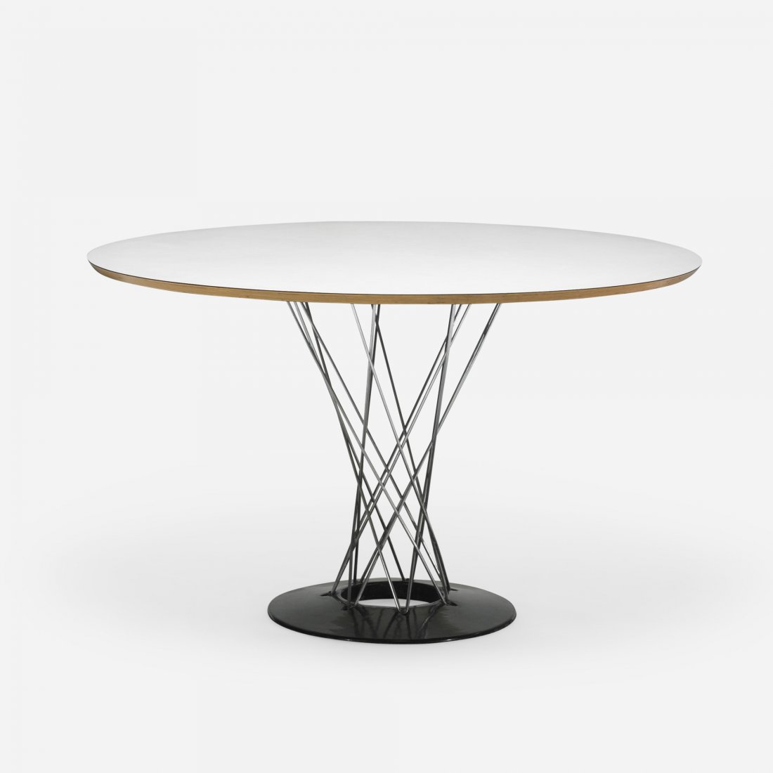 Isamu Noguchi dining table, model 312: Isamu Noguchi dining table, model 312 Knoll Associates USA, 1955 laminated plywood, chrome-plated steel, enameled steel 47.75 dia x 28.75 h inches Literature: Knoll Furniture: 1938-1960, Rouland and R