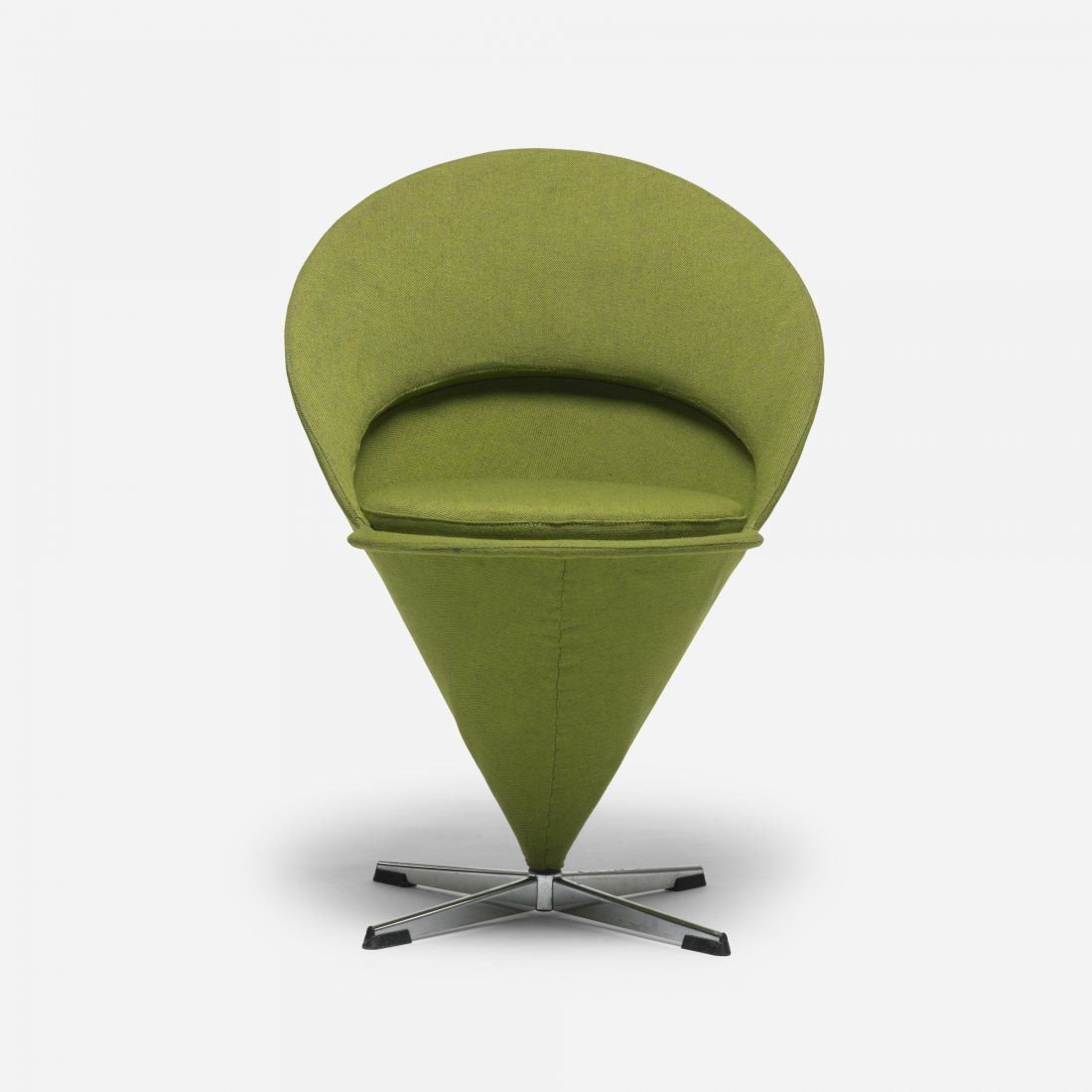 Verner Panton Cone chair: Verner Panton Cone chair Plus-Linje Denmark, c. 1958/c. 1965 upholstery, chrome-plated steel, plastic 23 w x 24 d x 33 h inches Literature: Verner Panton: The Collected Works, Vegesack and Remmele, pg