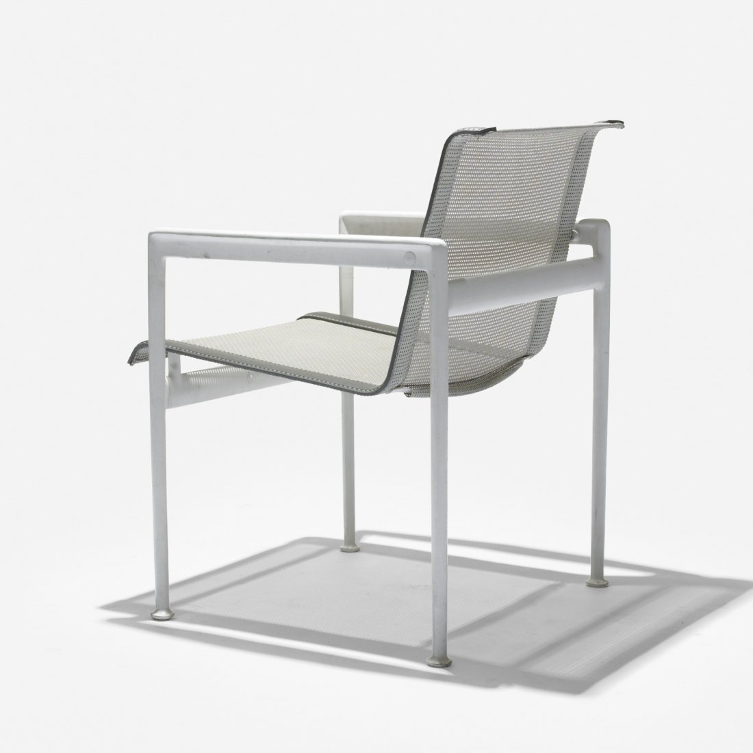 Richard Schultz armchair: Richard Schultz armchair from the Leisure collection Knoll USA, c. 1960 enameled aluminum, upholstery 23 w x 24 d x 29 h inches Signed with applied designer's label to underside: [Richard Schultz].