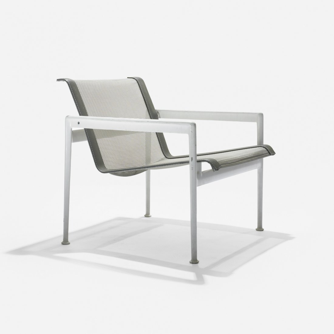 Richard Schultz armchair: Richard Schultz armchair from the Leisure collection Knoll USA, c. 1960 enameled aluminum, upholstery 26 w x 29 d x 25.75 h inches Signed with applied designer's label to underside: [Richard Schultz].