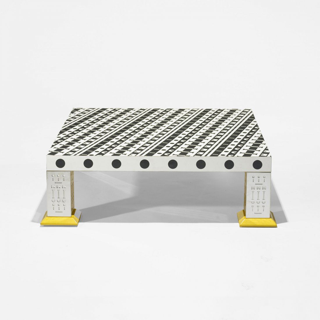 Studio Alchimia coffee table: Studio Alchimia coffee table from the Ollo collection Consorzio Esposizione Mobili Italy, 1988 wood, stainless steel, lacquered wood 42.5 w x 42.5 d x 13 h inches