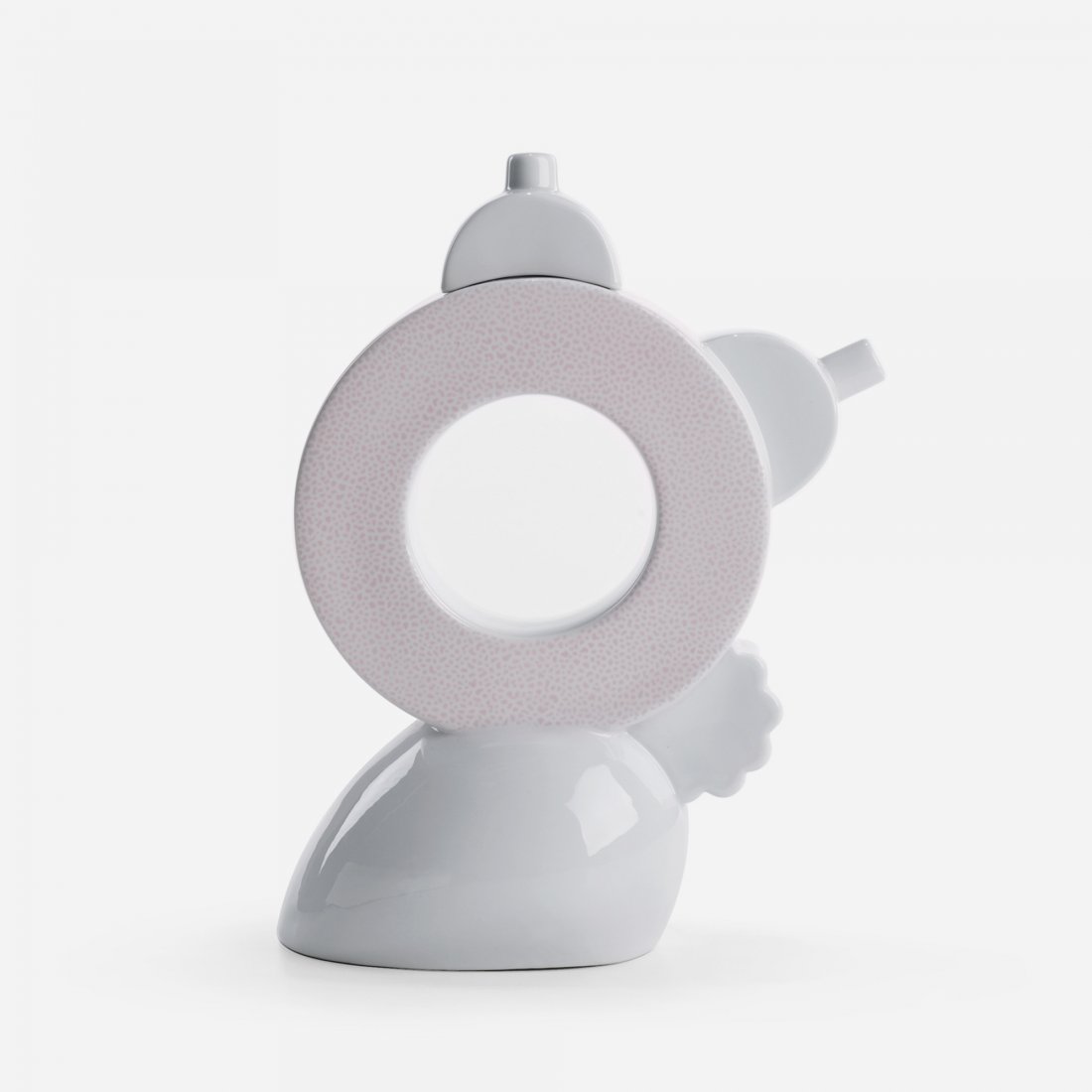 Matteo Thun teapot: Matteo Thun teapot Memphis Italy, 1982 glazed porcelain 9 w x 4.5 d x 11.5 h inches Impressed signature to underside: [Thun per Memphis].