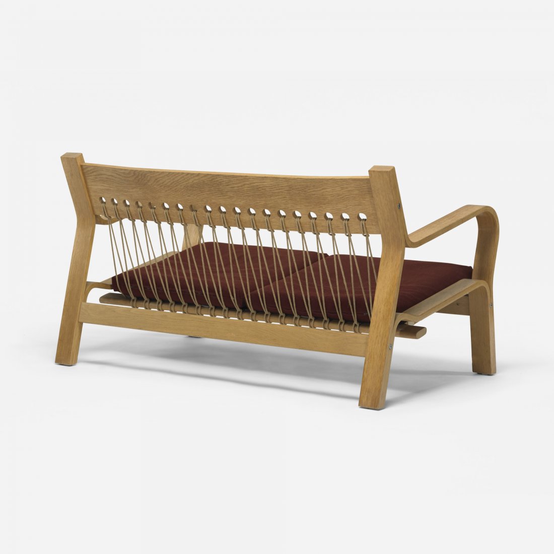 Hans Wegner sofa, model GE-671: Hans Wegner sofa, model GE-671 Getama Denmark, 1967 laminated oak, upholstery, flag line 50.5 w x 32 d x 28.5 h inches Literature: Hans J. Wegner's 100 Chairs, Oda, pg. 112
