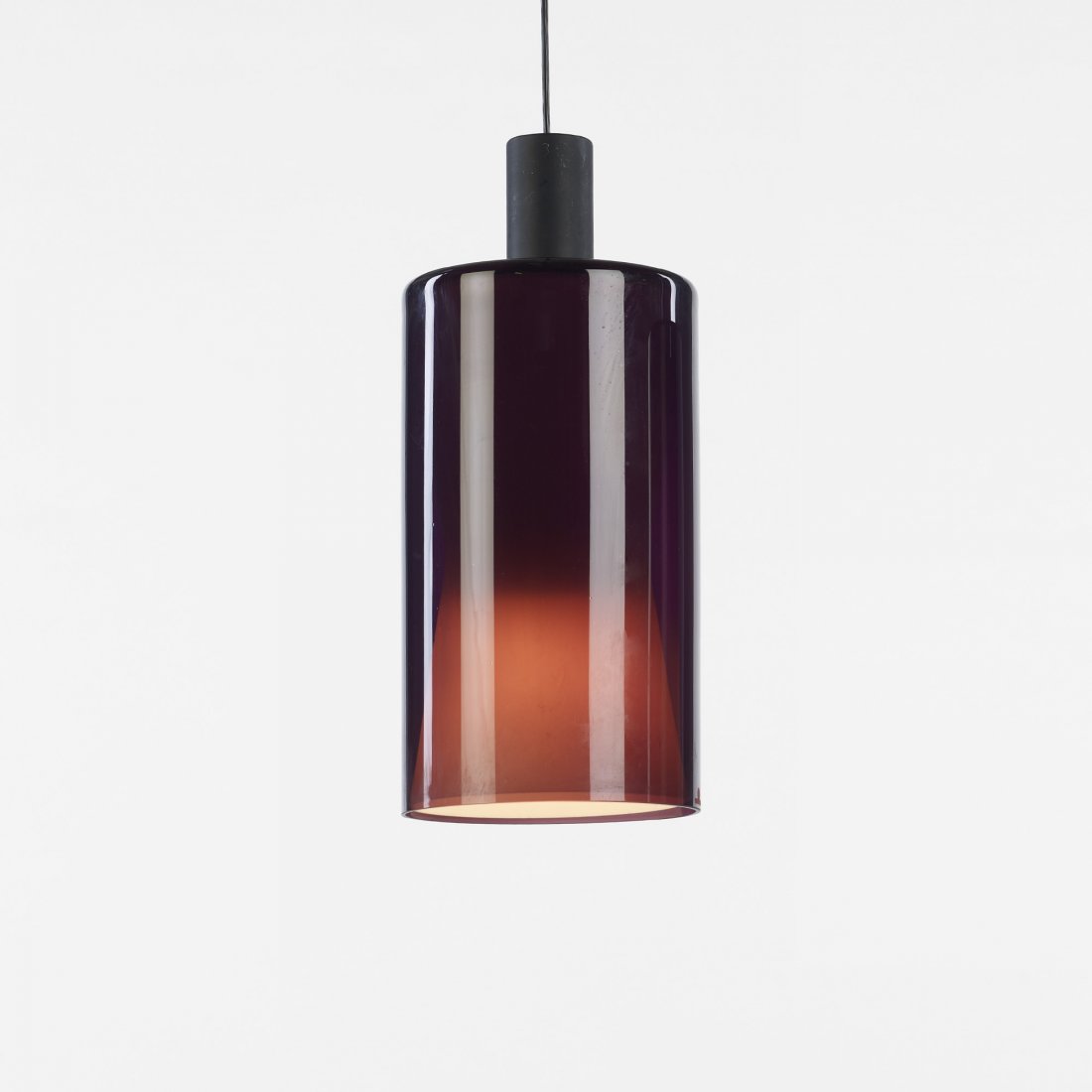 Tapio Wirkkala pendant lamp: Tapio Wirkkala pendant lamp Iittala Finland, c. 1965 frosted glass, glass, enameled aluminum 6.75 dia x 15 h inches Signed with decal manufacturer's label to shade: [i Made in Finland].