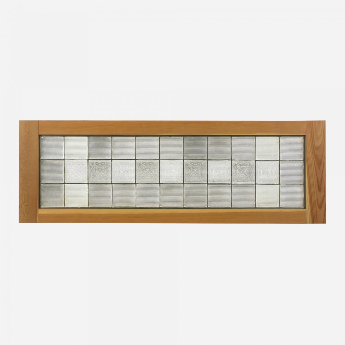Frank Lloyd Wright window panel: Frank Lloyd Wright window panel American Luxfer Prisim Company USA, c. 1900 glass tiles, pine 51 w x 1.25 d x 17 h inches Property from the Estate of John Bloom, Donated to Cranbrook to Benefit the Jo