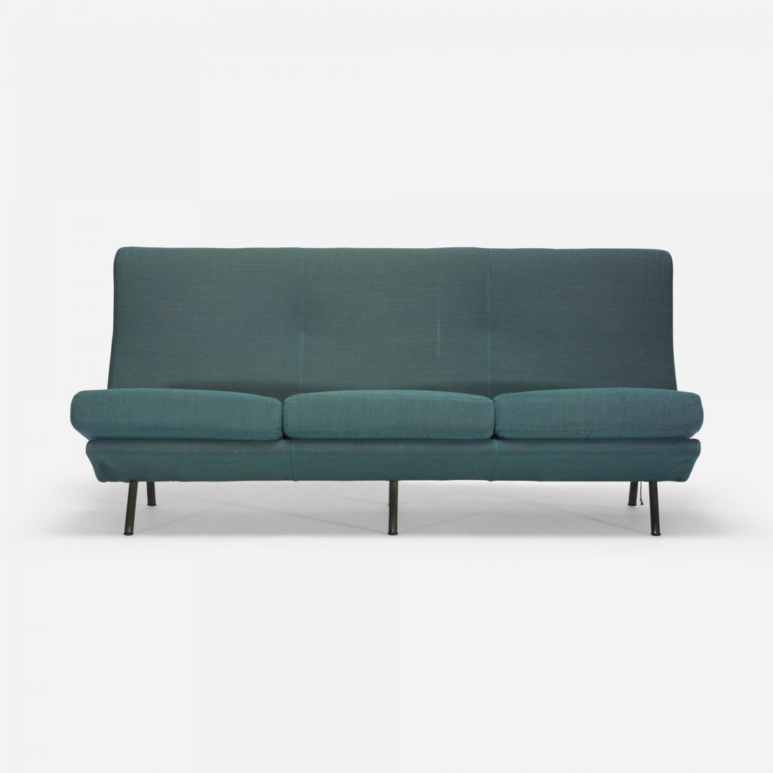 Marco Zanuso sofa: Marco Zanuso sofa Arflex Italy, 1951 upholstery, brass, rubber 72 w x 29 d x 33.5 h inches Signed with applied fabric manufacturer's label to reverse: [Arflex Milano Made in Italy].