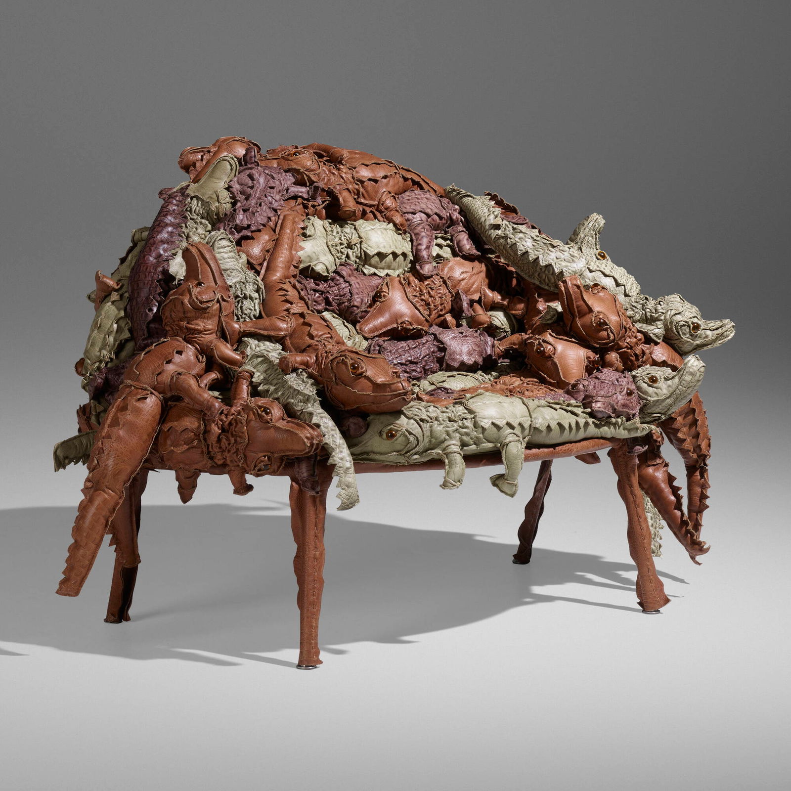 Campana Brothers, Alligator Banquette: Fernando and Humberto Campana Alligator Banquette Brazil, 2012stuffed animals, leather over stainless steel 33.5 h x 55.25 w x 39.5 d in (85 x 140 x 100 cm) Leather label to underside 'Campana