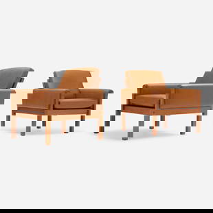 Hans J. Wegner, Lounge chairs model AP62, pair: Hans J. Wegner Lounge chairs model AP62, pair A.P. StolenDenmark, c. 1960teak, leather, brass 30.75 h x 31 w x 30 d in (78 x 79 x 76 cm) Provenance: Morentz, the Netherl