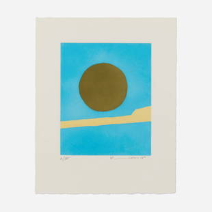 Etel Adnan, Le Poids du monde III: Etel Adnan Le Poids du monde III 2016 etching in colors image: 12 h x 9.625 w in (30 x 24 cm) sheet: 18.75 h x 15 w in (48 x 38 cm) Signed, dated and numbered to lower edge '11/35 Etel Adnan 16'.