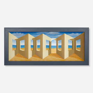 Patrick Hughes, Facade: Patrick Hughes Facade 1997oil on board construction 31 h x 68.75 w x 9.875 d in (79 x 175 x 25 cm) Signed, titled and dated to verso 'Facade Patrick Hughes 1997'. Provenance: