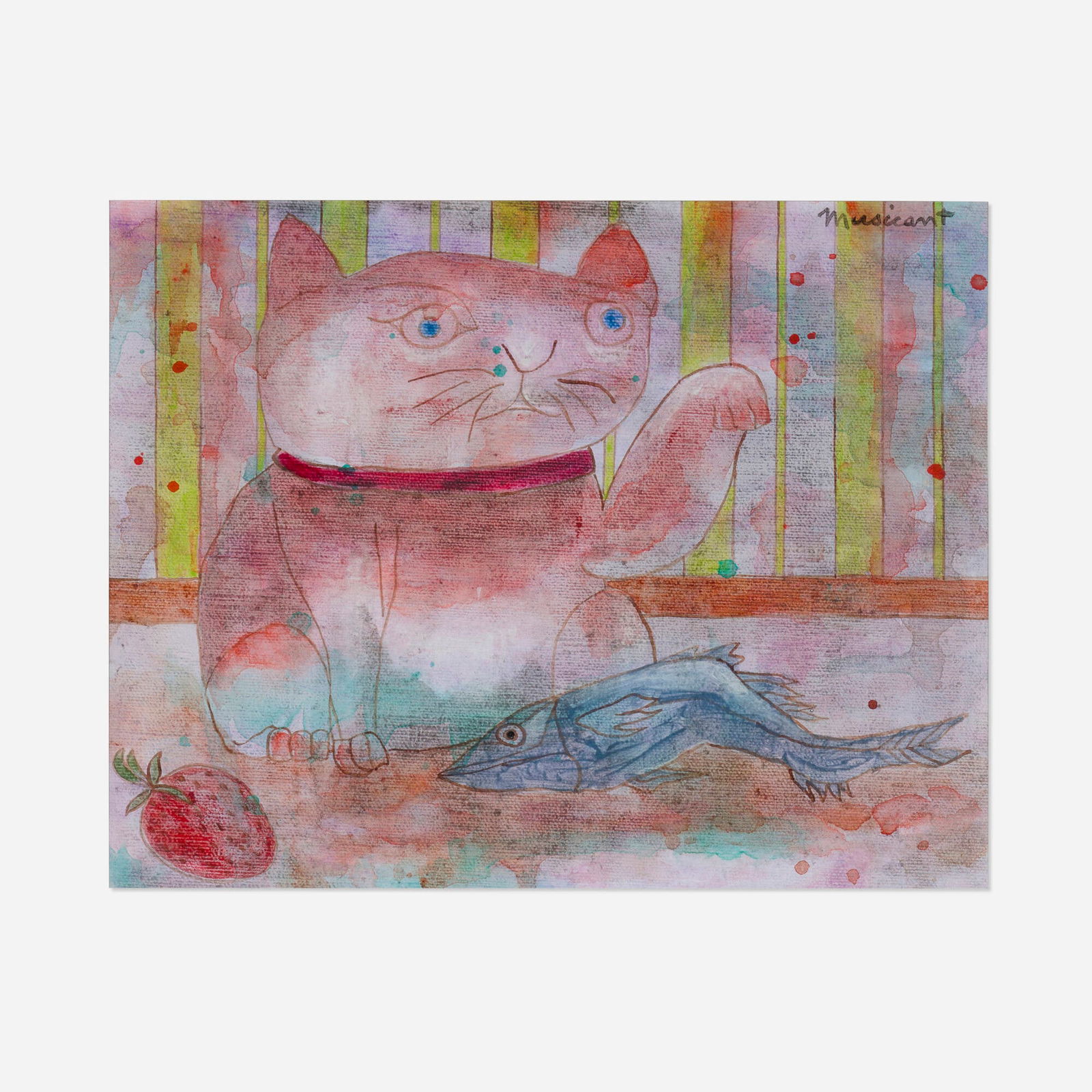 Tobias Musicant, Untitled: Tobias Musicant Untitled acrylic and ink on canvas sight: 8.25 h x 10.50 w in (21 x 27 cm) Signed to upper right edge 'Musicant'. This work will ship from Lambertville, New Jerse