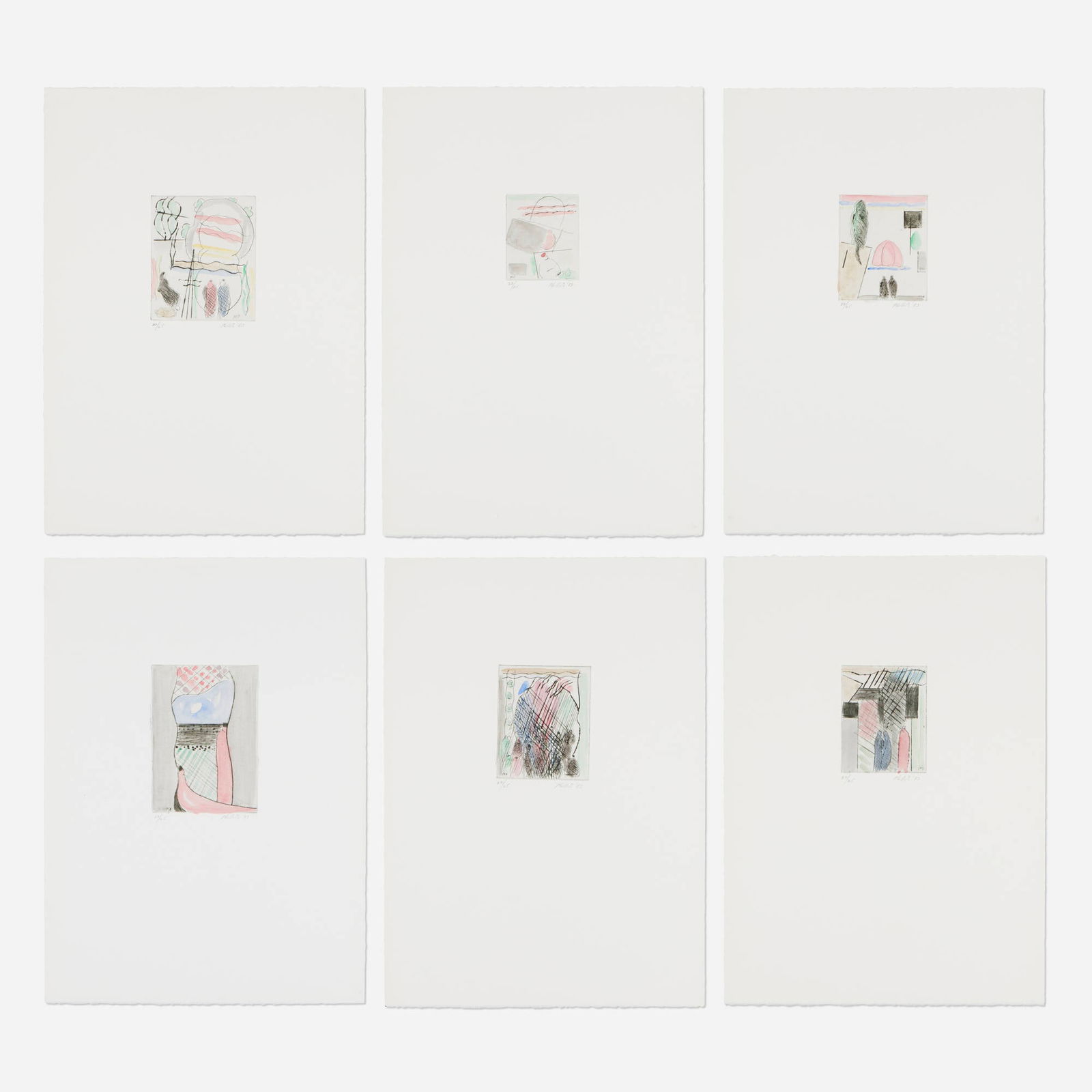 Matt Phillips, The Moroccans portfolio: Matt Phillips The Moroccans portfolio 1983drypoint with hand-coloring on BFK Rives sheet (each): 21 h x 15 w in (53 x 38 cm) Signed, dated and numbered to lower margin of each work '22/25 Phil