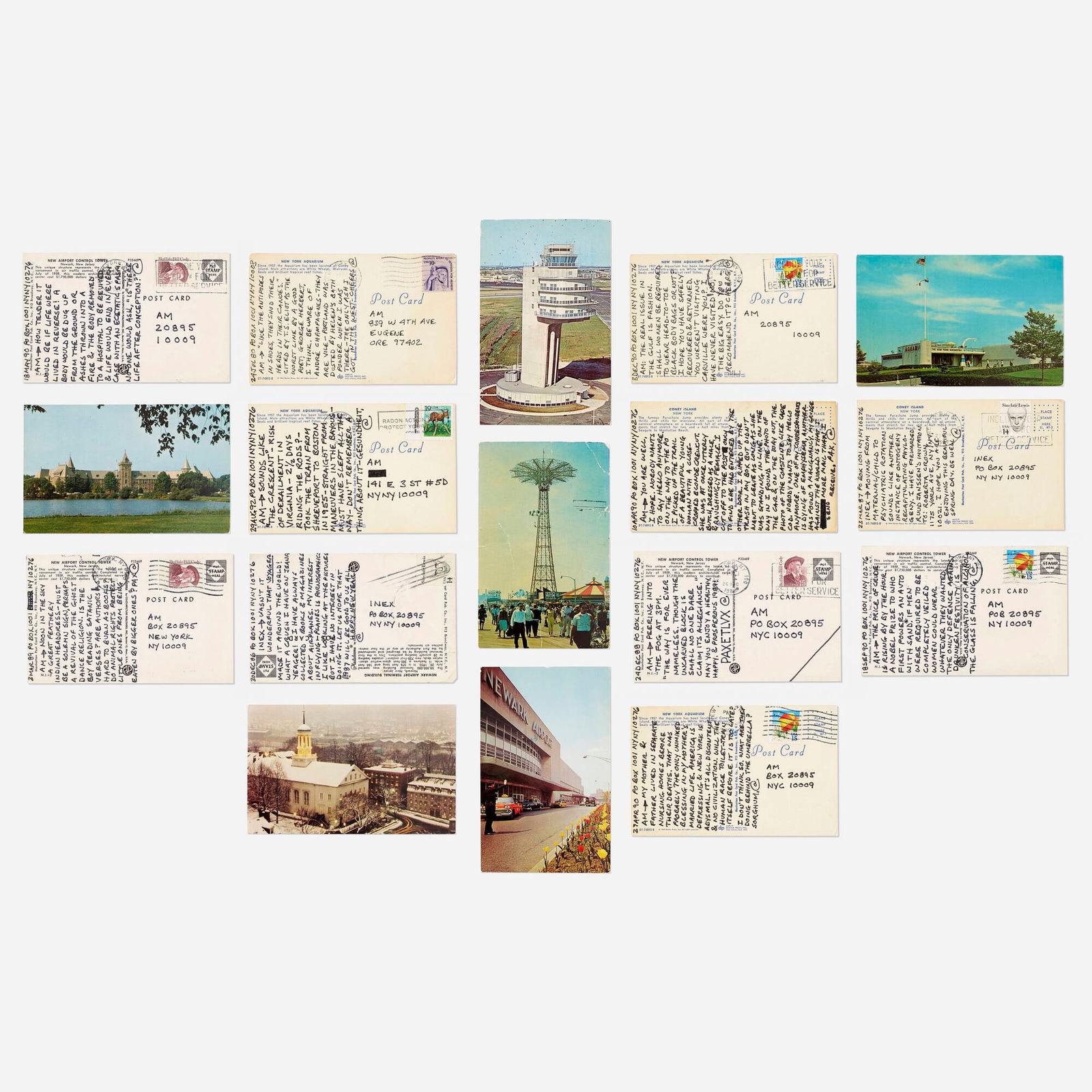 Carl Andre, Collection of seventeen postcards: Carl Andre Collection of seventeen postcards c. 1990postcards each: 3.5 h x 5.5 w in (9 x 14 cm) Signed to each work 'CA'. Provenance: Acquired directly from the artist