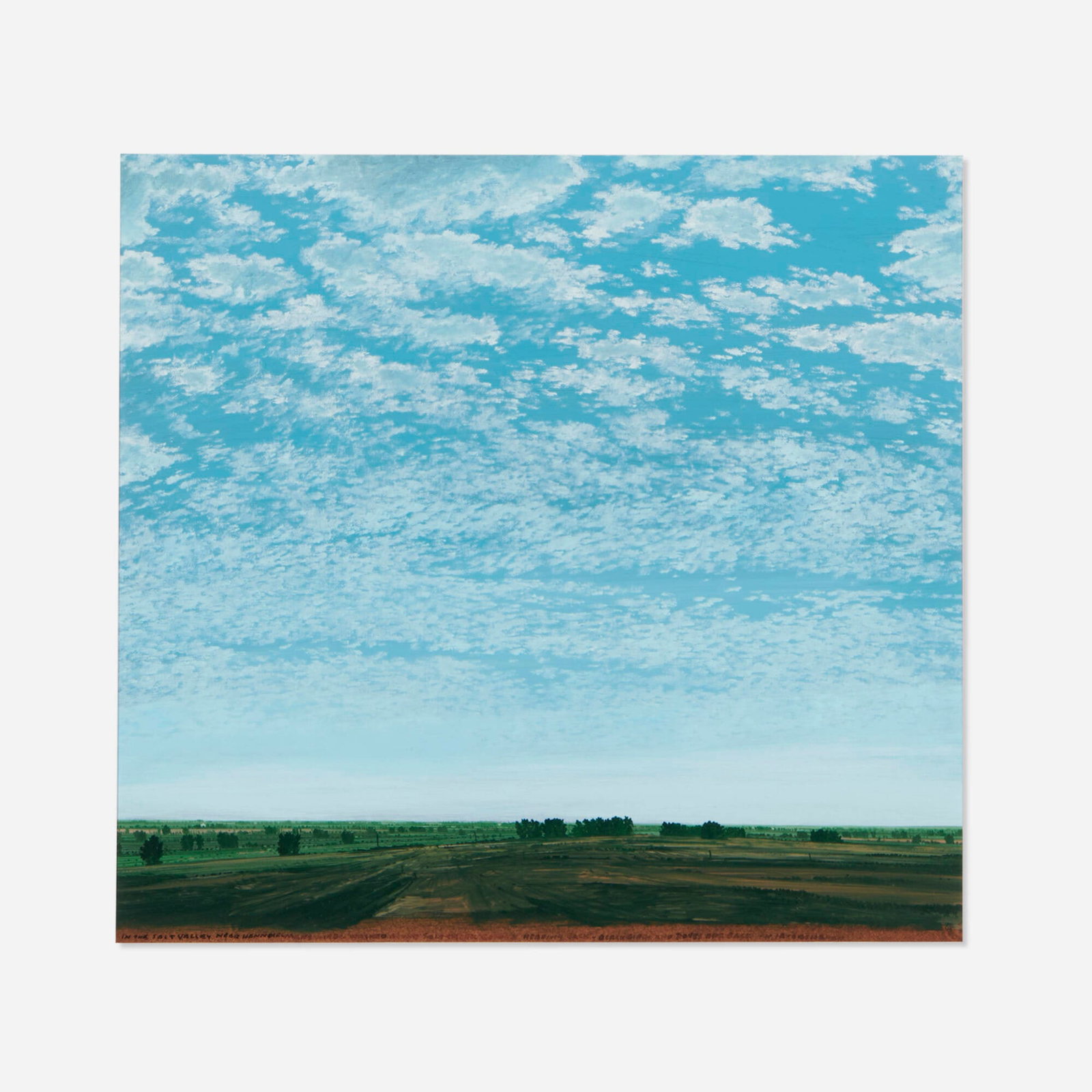 Keith Jacobshagen, In the Salt Valley: Keith Jacobshagen In the Salt Valley 1986 oil on Strathmore sight: 14.25 h x 15.25 w in (36 x 39 cm) Signed, titled, dated and inscribed 'In the Salt Valley Near Hennkelmens - 1986 Walked Along