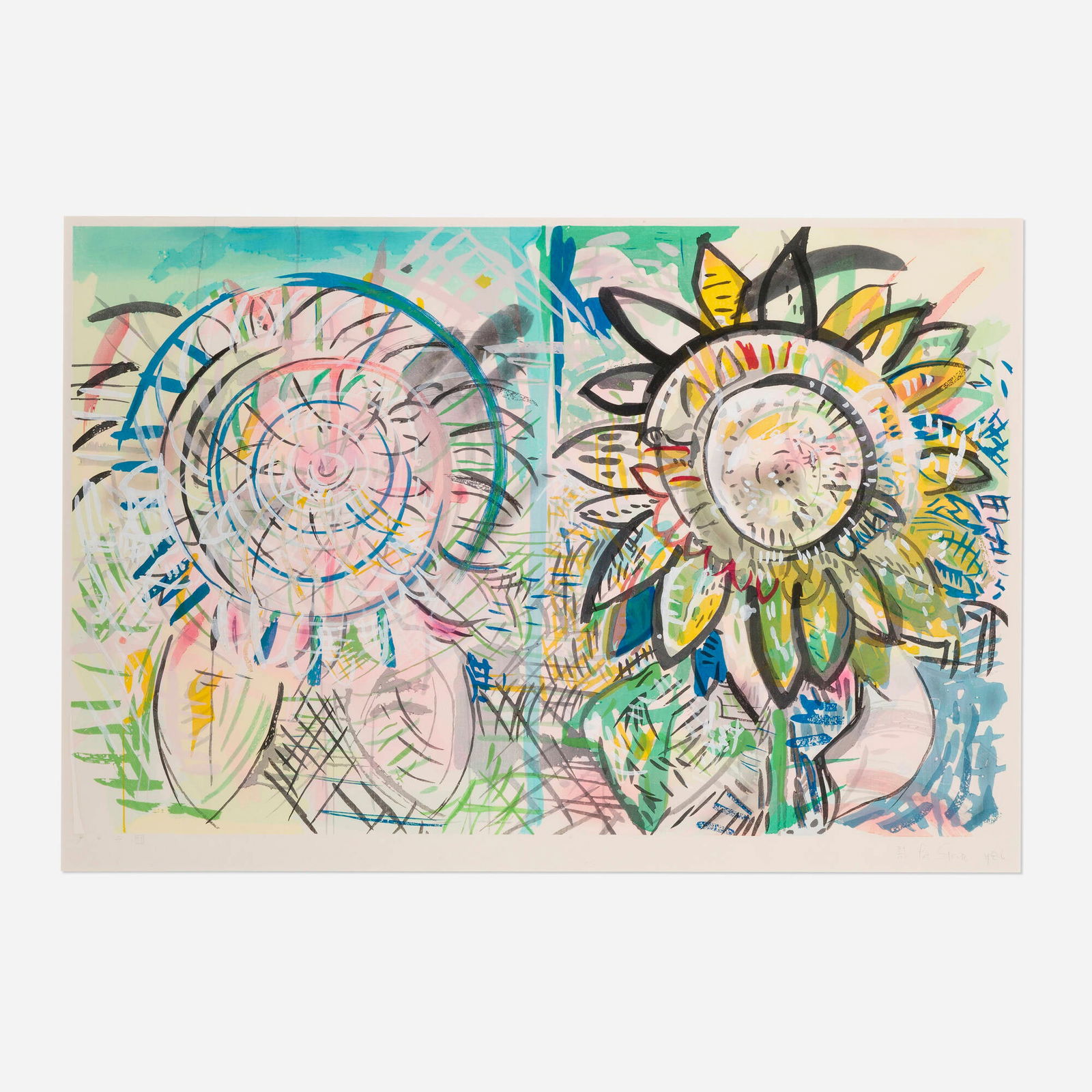 Pat Steir, Sunflower: Pat Steir Sunflower 1986woodblock print in colors image: 23.25 h x 35.5 w in (59 x 90 cm) sight: 25 h x 36.5 w in (63 x 93 cm) Signed, dated and numbered to lower right '79/100 Pat Steir 19