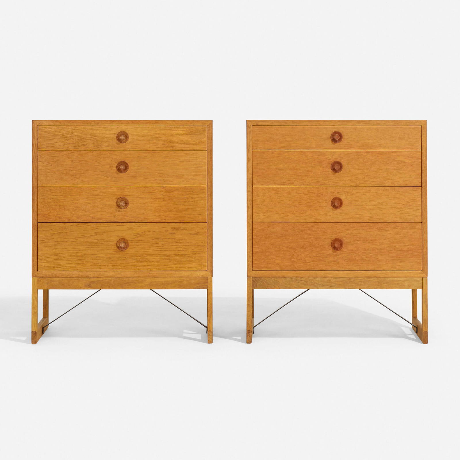 Borge Mogensen, Cabinets, pair: Borge Mogensen Cabinets, pair Karl Andersson & SonerDenmark / Sweden, c. 1955oak, enameled steel 33 h x 27 w x 22 d in (84 x 69 x 56 cm) Each cabinet features four drawers. <