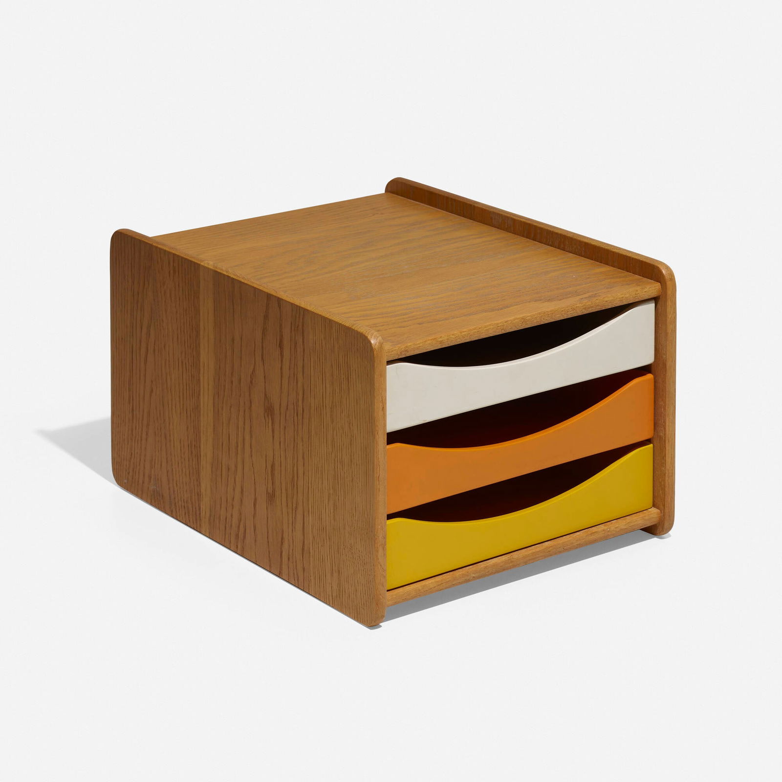 Borge Mogensen, Desk organizer: Borge Mogensen Desk organizer Karl Andersson & SonerDenmark / Sweden, c. 1965oak, lacquered wood 8.5 h x 10.75 w x 14 d in (22 x 27 x 36 cm) This work will ship from Chicago