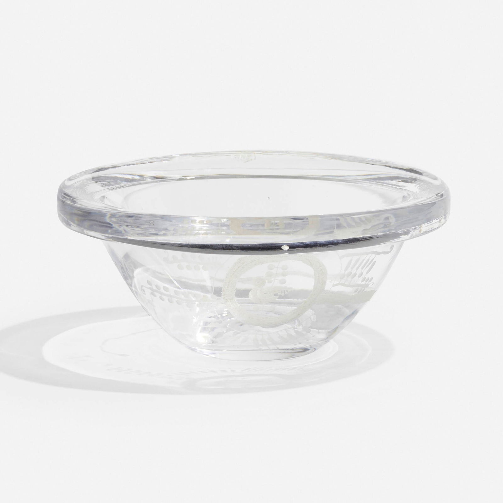 Goran Warff, Bowl: Goran Warff Bowl KostaSweden, c. 1965glass 3.25 h x 7.5 dia in (8 x 19 cm) Etched signature, title and number to underside 'Kosta 55683 Warff'. Impressed manufacturer's mark to side rim