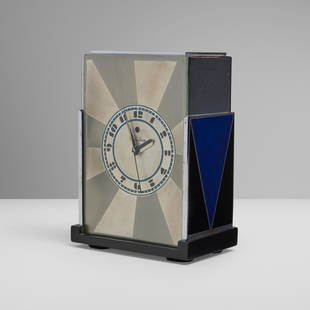 Paul T. Frankl, Modernique table clock, model 431: Paul T. Frankl Modernique table clock, model 431 Warren Telechron Co.USA, 1928chrome-plated and enameled metal, Bakelite, glass 8 h x 5.75 w x 3.75 d in (20 x 15 x 10 cm) Stamped manufac