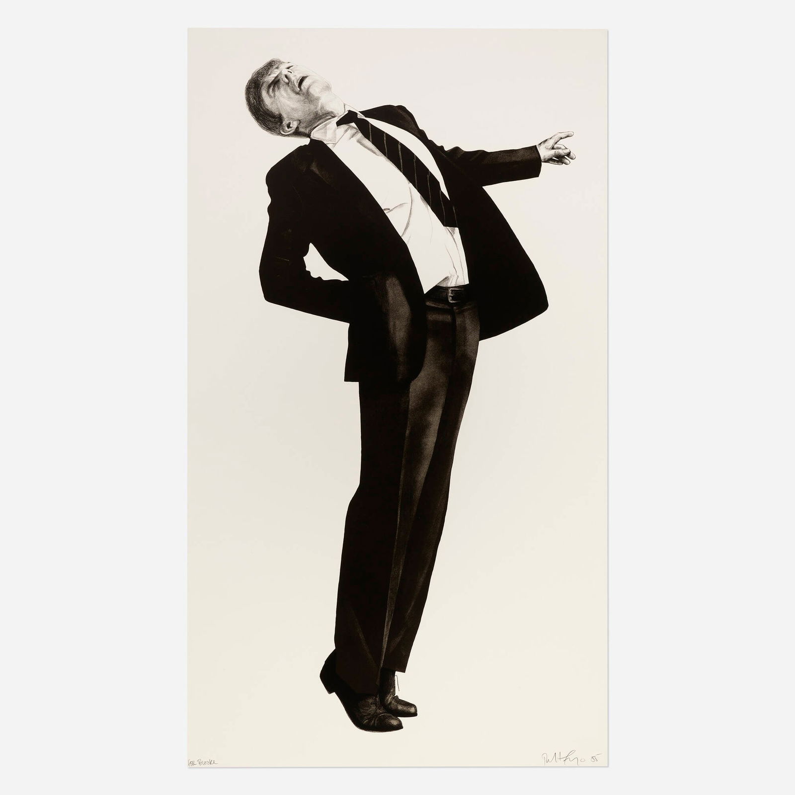 Robert Longo, Edmund (from Men in the Cities): Robert Longo Edmund (from Men in the Cities) 1985lithograph in colors 68 h x 39.125 w in (173 x 99 cm) Signed, dated and inscribed to lower edge 'For Brooke Robert Longo 85'. This work is a wo