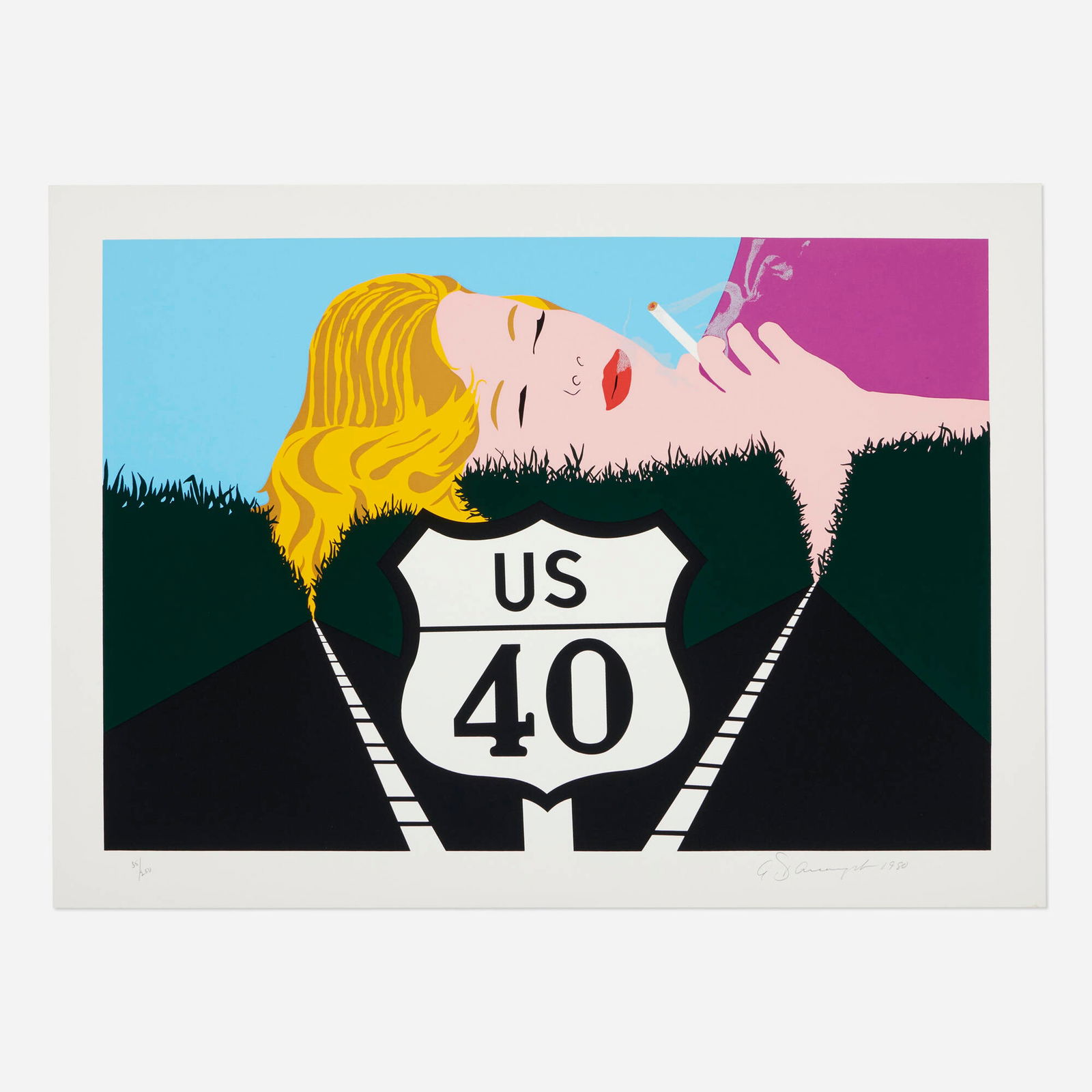 Allan D'Arcangelo, Smoke Dreams: Allan D'Arcangelo Smoke Dreams 1980screenprint in colors image: 22 h x 31.875 w in (56 x 81 cm) sheet: 26.125 h x 35.75 w in (66 x 91 cm) Signed, dated and numbered to lower margin '35/250