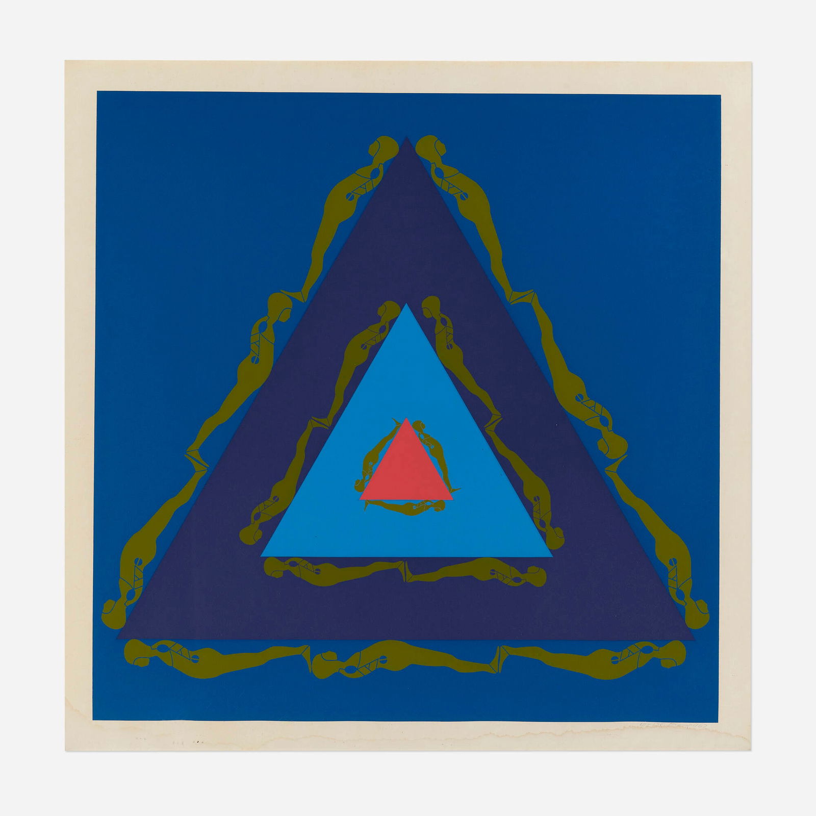 Ernest Trova, Untitled: Ernest Trova Untitled (from the Falling Man Manscapes series) 1969screenprint in colors image: 25 h x 25 w in (63 x 63 cm) sight: 27.5 h x 27.5 w in (70 x 70 cm) Signed, dated and numbered