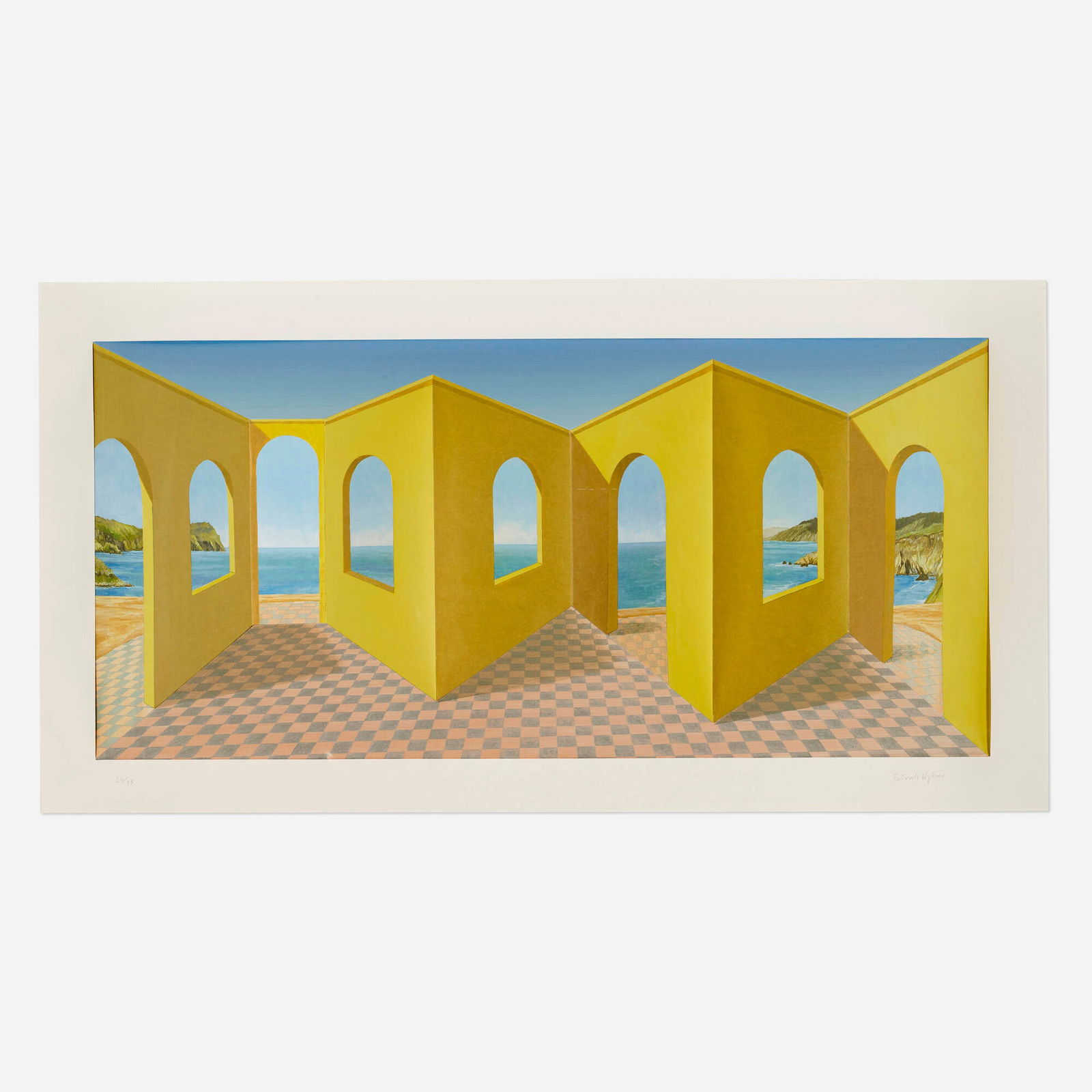 Patrick Hughes, Openings: Patrick Hughes Openings 1998three-dimensional lithograph with hand-coloring, in a perspex case 16 h x 29.375 w x 7.625 d in (41 x 75 x 19 cm) Signed and numbered to lower edge '26/35 Patrick H