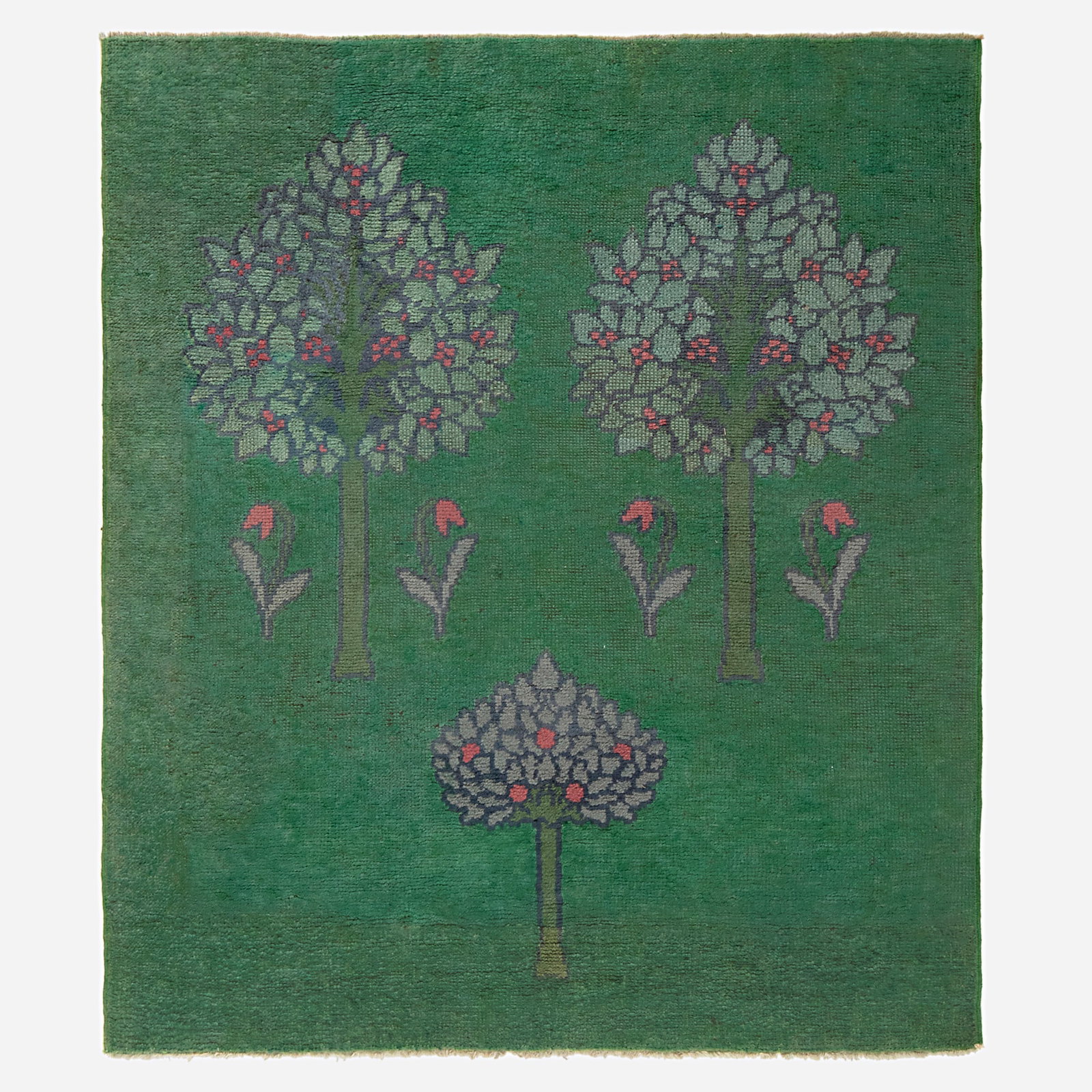 C.F.A. Voysey, Arts & Crafts pile carpet: C.F.A. Voysey Arts & Crafts pile carpet (fragment) United Kingdom, c. 1880 hand-knotted wool 4'10" x 5' in (147 x 152 cm) This work will ship from Lambertville, New Jersey.