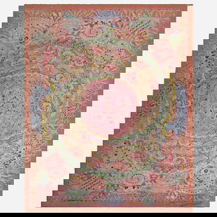 Paul Dumas, Art Deco pile carpet: Paul Dumas Art Deco pile carpet France, c. 1925hand-knotted wool 12'9" x 15'7" in (389 x 475 cm) Woven signature to edge 'PD'. Provenance: Blondeel-DeRoyan, Paris | Acq
