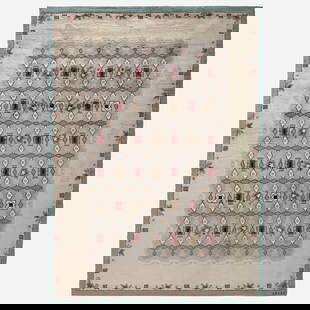 Paule Leleu, Art Deco pile carpet: Paule Leleu Art Deco pile carpet France, c. 1950hand-knotted wool 7'6" x 10'4" in (229 x 315 cm) Woven signature to edge 'Leleu'. This work will ship from Lambertville, New