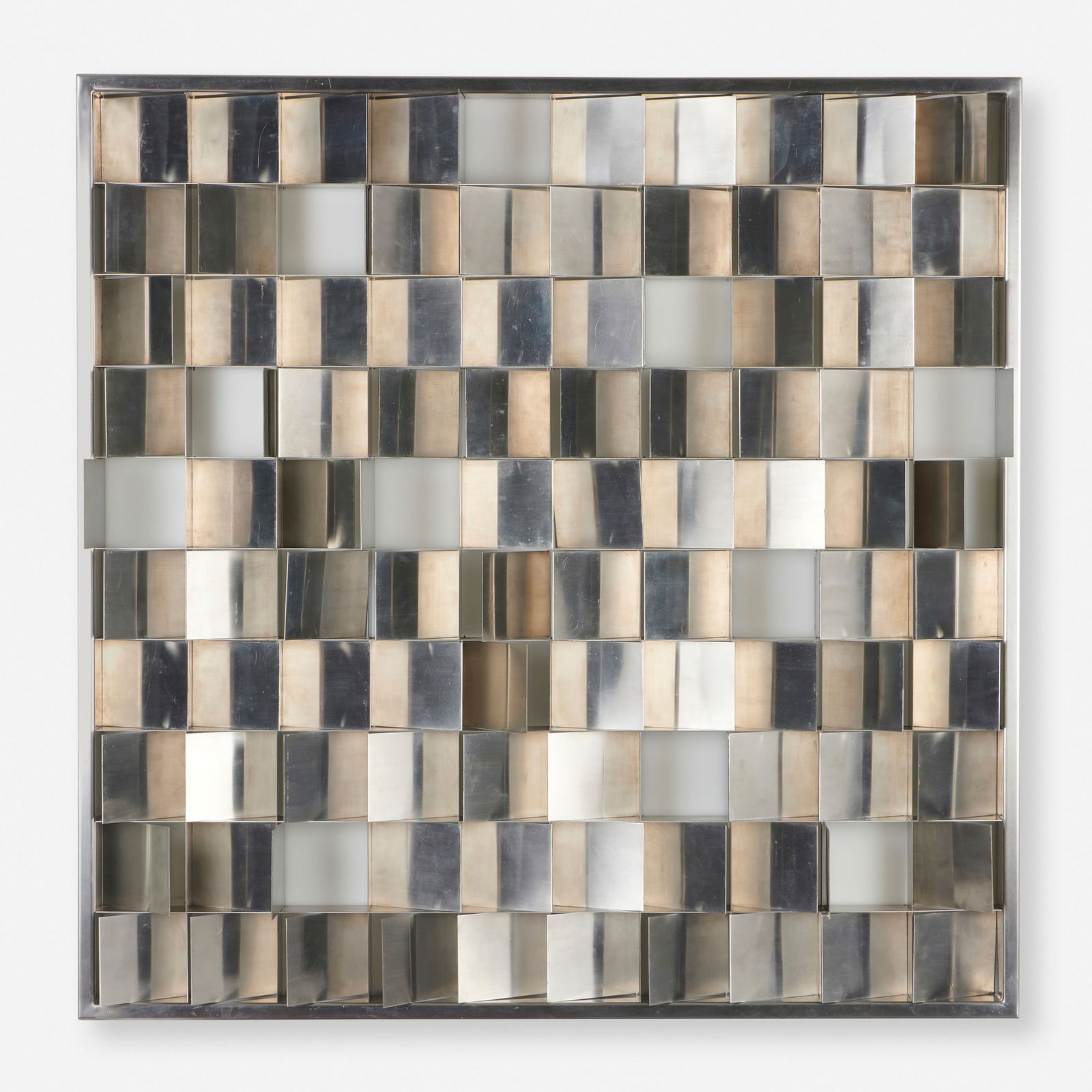 Gianfranco Fini, Programma wall lamp: Gianfranco Fini Programma wall lamp New Lamp Co.Italy, c. 1970stainless steel, acrylic 41 h x 41 w x 6 d in (104 x 104 x 15 cm) Provenance: Wright, Modern + Contempor